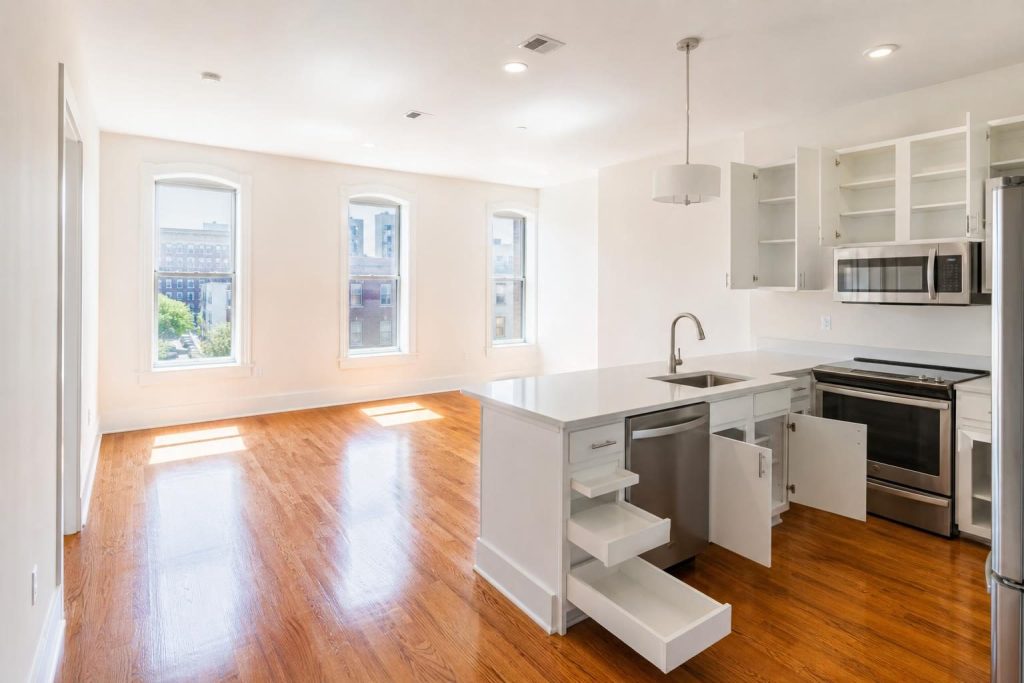 Freshly cleaned empty apartment kitchen ready for move in cleaning Baltimore tenants